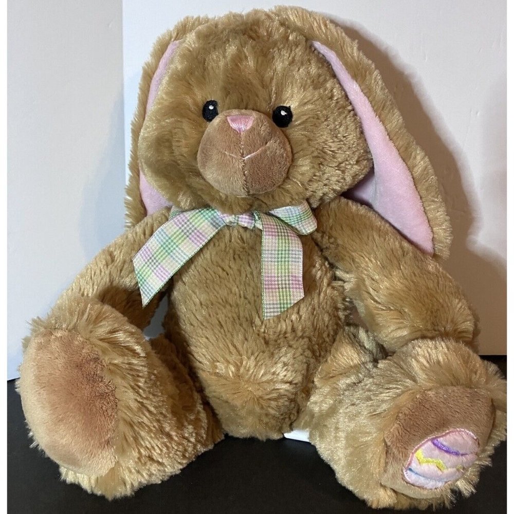 Pier 1 Imports Plush Tan Easter Bunny Pink Long Ears Easter Egg Embroidered Foot